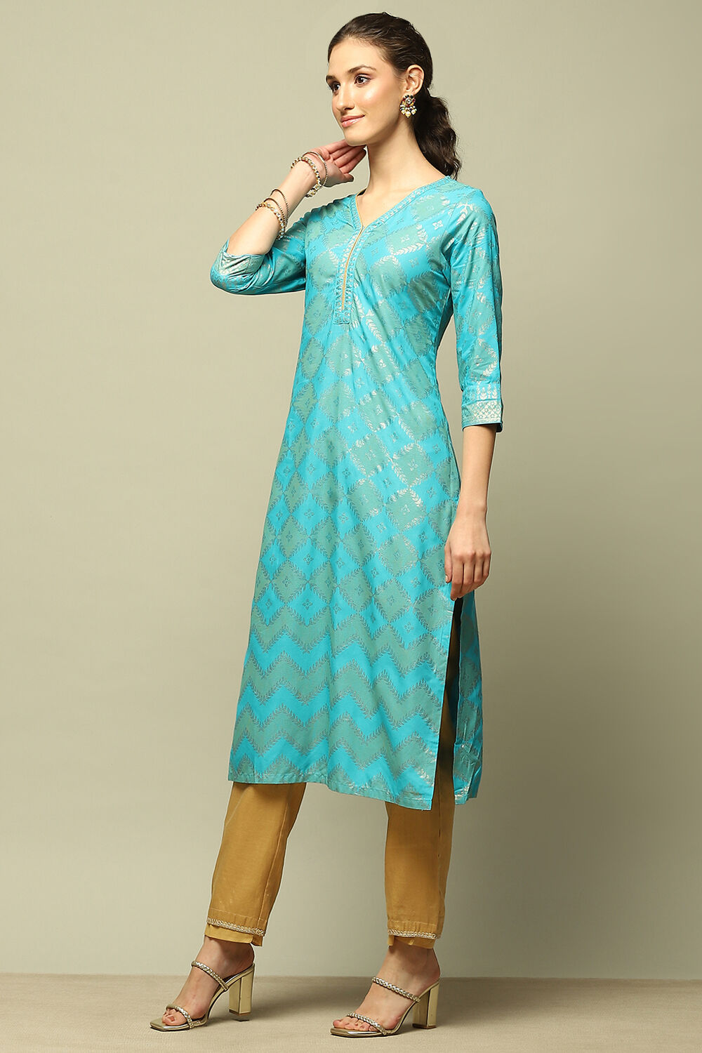 Pink Printed Straight Kurta image number 2