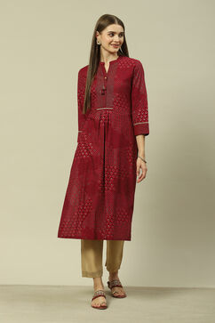 Red LIVA Straight Printed Kurta image number 5