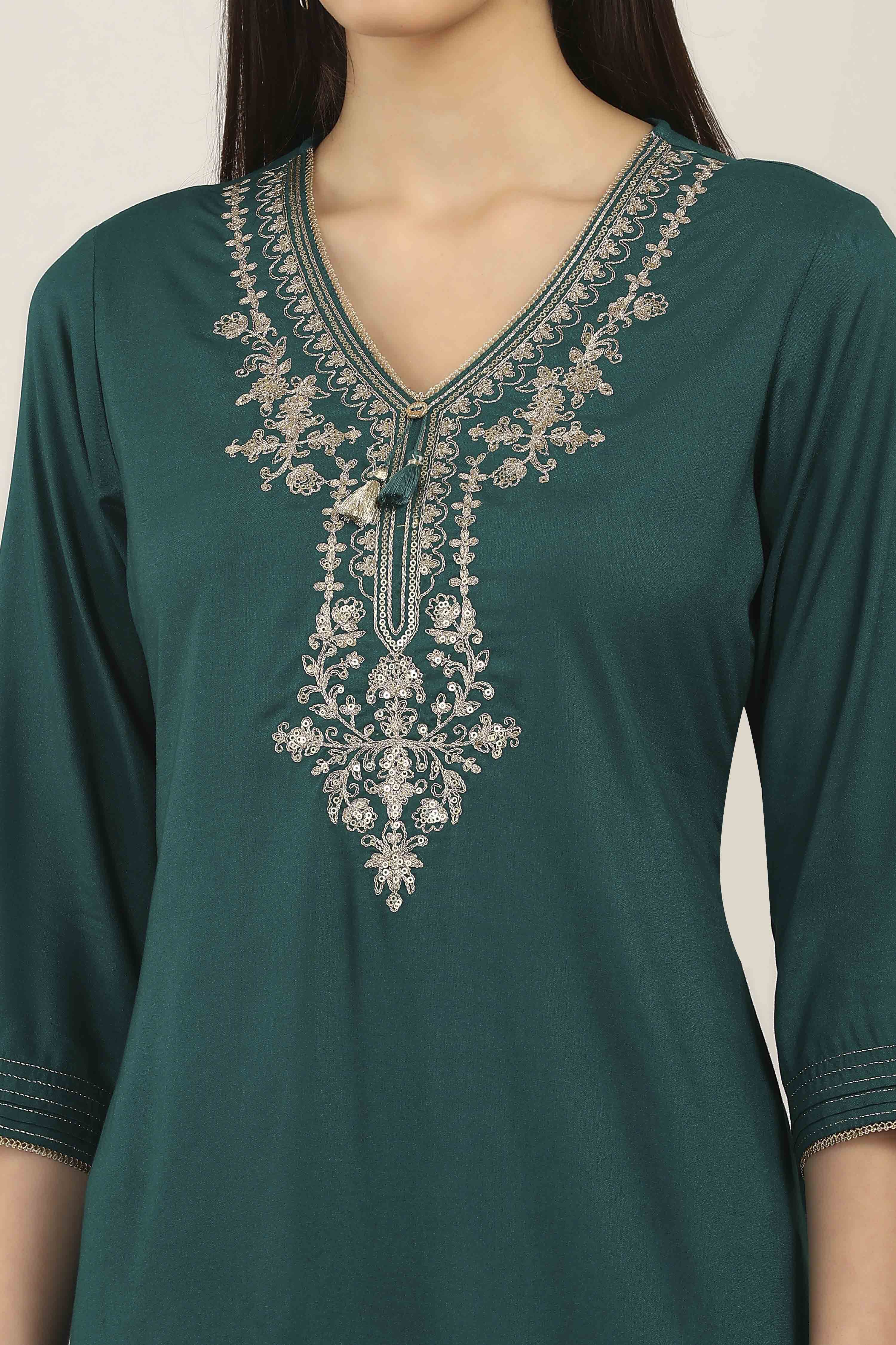 Green Rayon Straight Kurtas image number 1