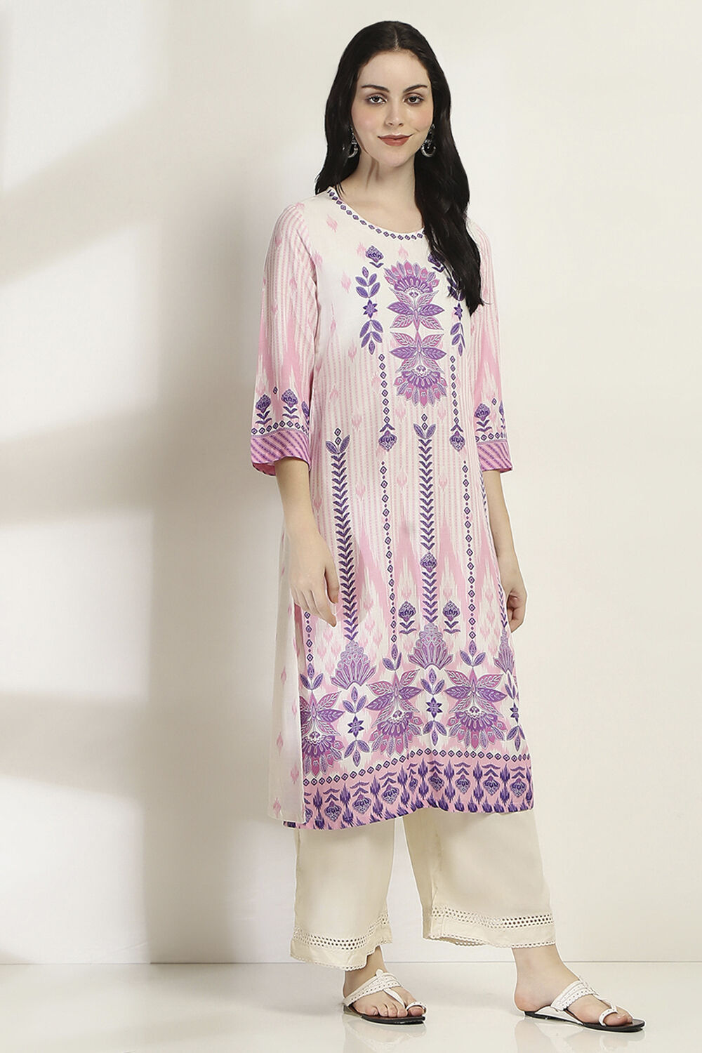 Purple Printed Straight Kurta image number 4