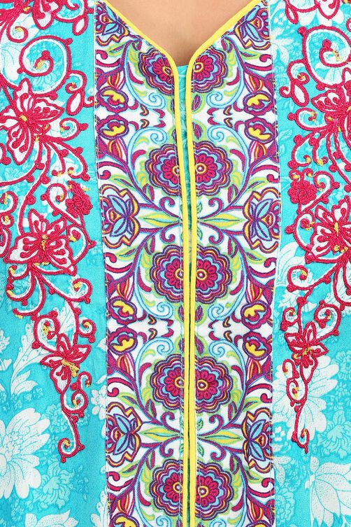 Turquoise Flared Cotton Kurta image number 4