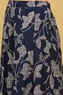 Indigo Blue Viscose Blend Printed Crop Top & Blouse Top Palazzo Set image number 2