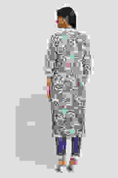 Purple Cotton Floral Straight Kurta Set image number 4