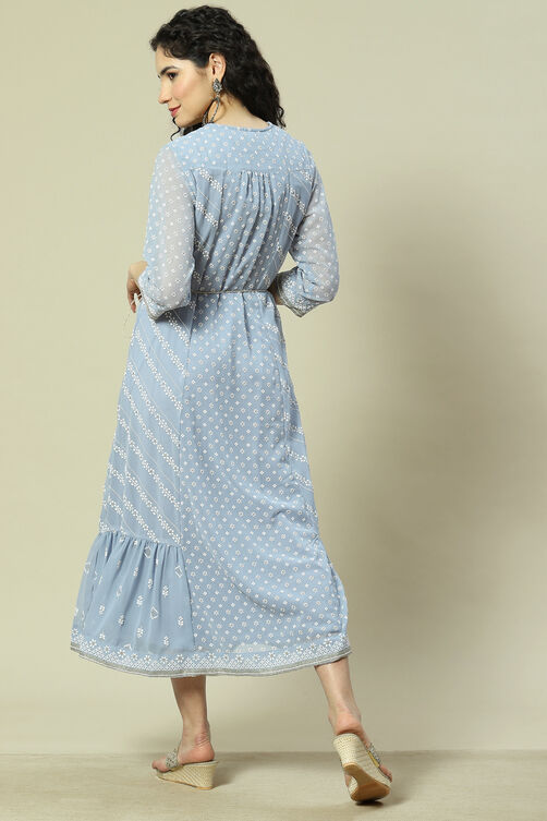 Blue Cotton Blend Kalidar Dress image number 4