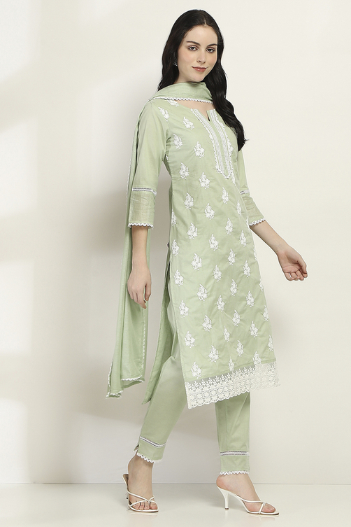 Lilac Cotton Embroidered Straight Suit Set image number 5