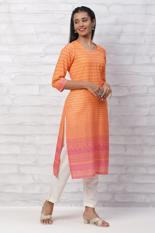 Orange Cambric Cotton Straight Kurta image number 3