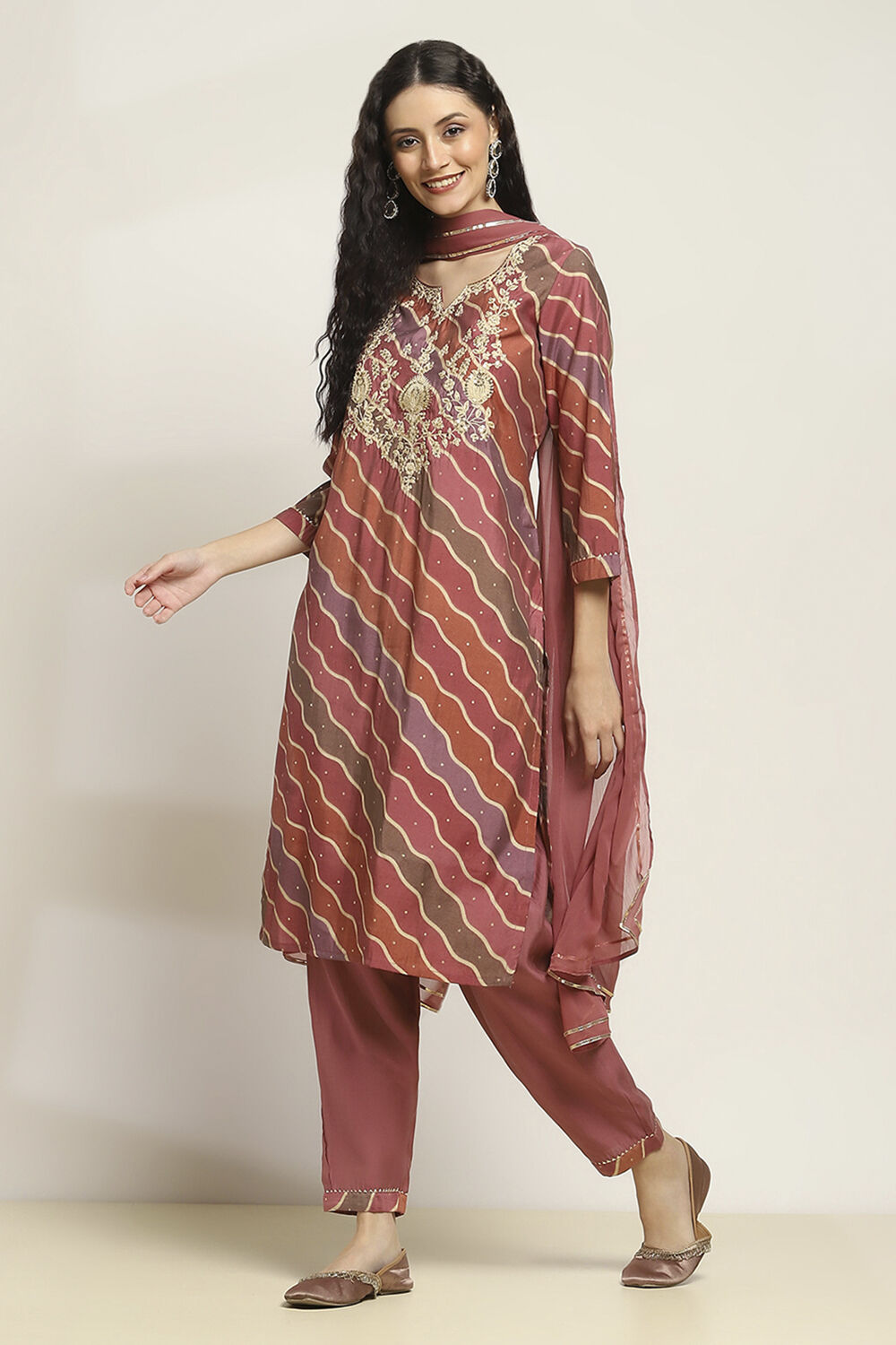 Olive Green Printed Straight Kurta Set image number 3