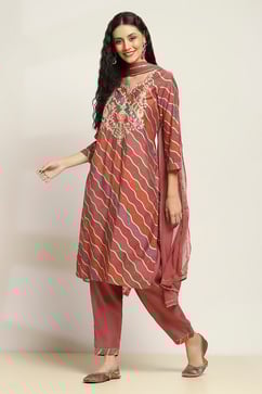 Pink Printed Straight Kurta Set image number 3