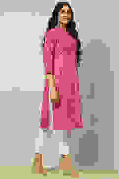 Purple Cotton Printed Straight Kurta image number 4