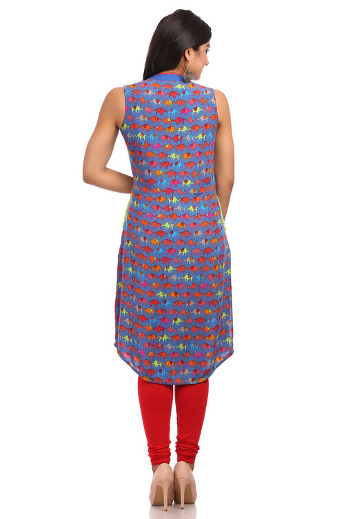 Blue Straight Cotton Kurta image number 1