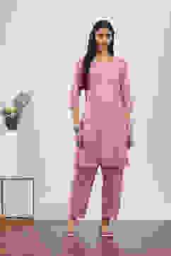 Pink Viscose Rayon Kurta Pants Set image number 6