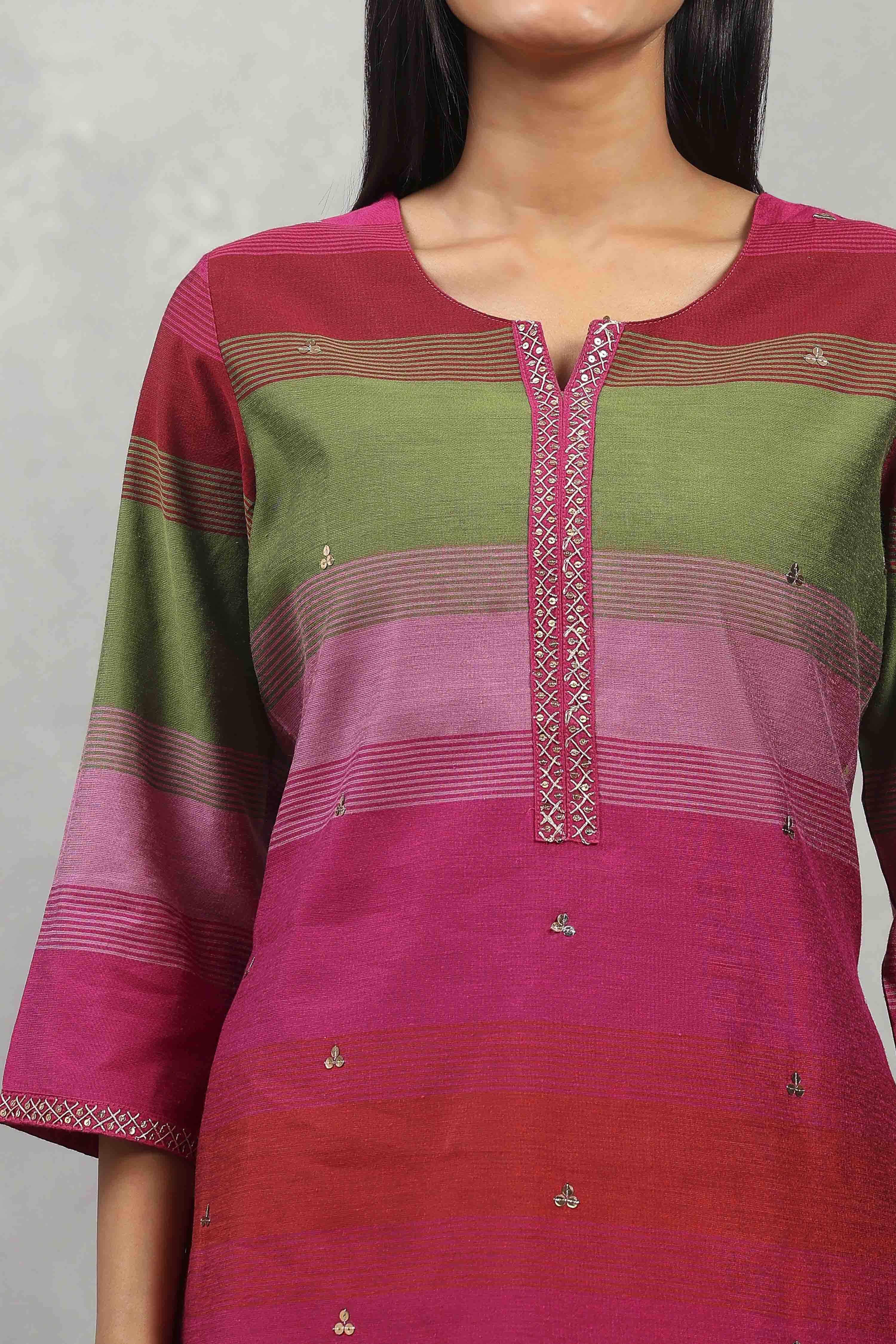 Fuchsia Viscose Blend Solid Straight Suit Set image number 1