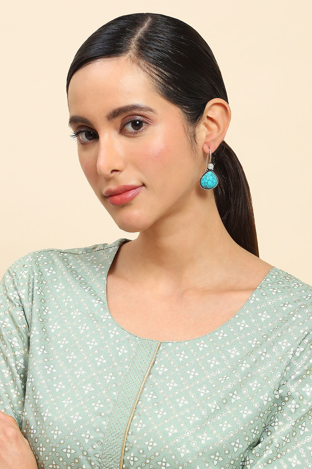 Turquoise Brass Jhumka image number 3