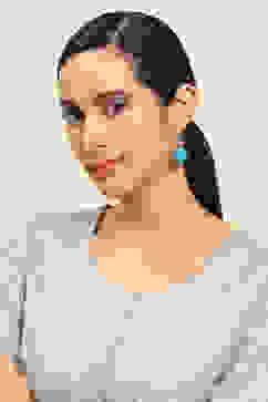 Turquoise Brass Jhumka image number 3