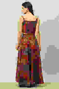 Pink Viscose Blend Straight Printed Crop Top Skirt Lehenga image number 4