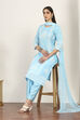 Blue Viscose Polyester Straight Suit Sets