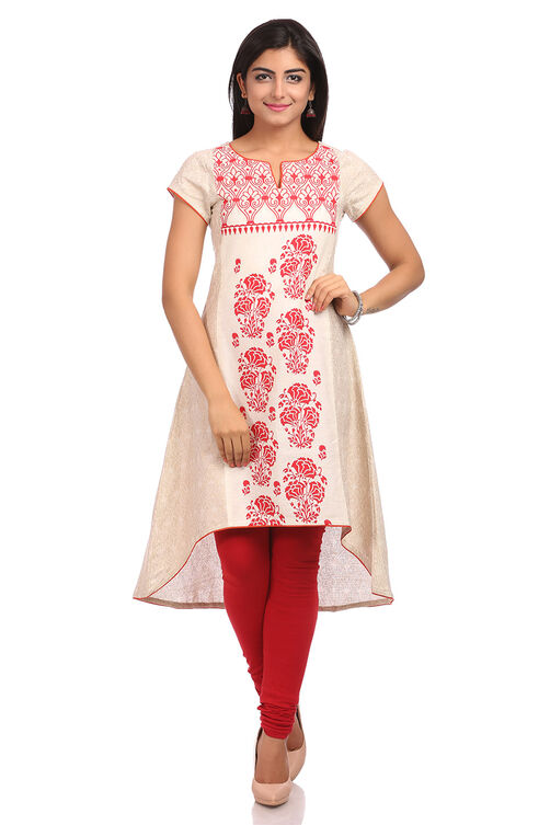 Beige Asymmetric Cotton Kurta image number 0
