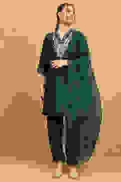 Deep Green Embroidered A-Line Suit Set image number 6