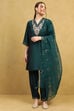 Deep Green Polyester Blend Embroidered A-Line Suit Set image number 6