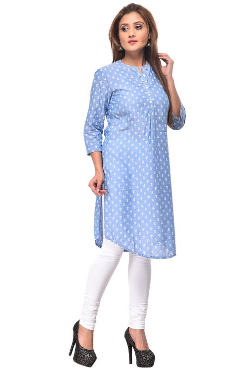 Blue Straight Cotton Kurta image number 2