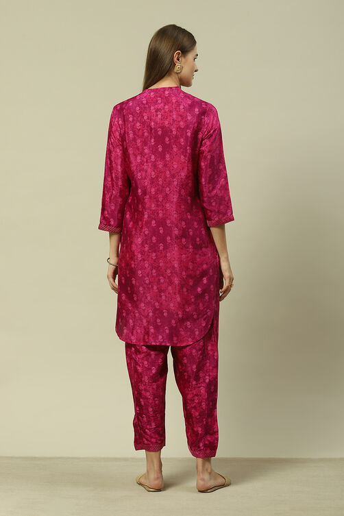 Pink LIVA Straight Printed Kurta Palazzo Suit Set image number 4
