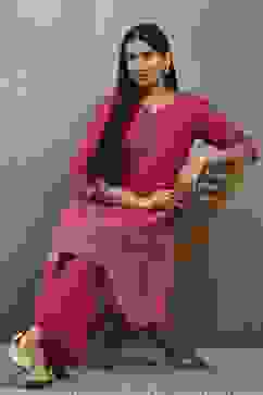 Purple Viscose Straight Kurta Pants Set image number 0