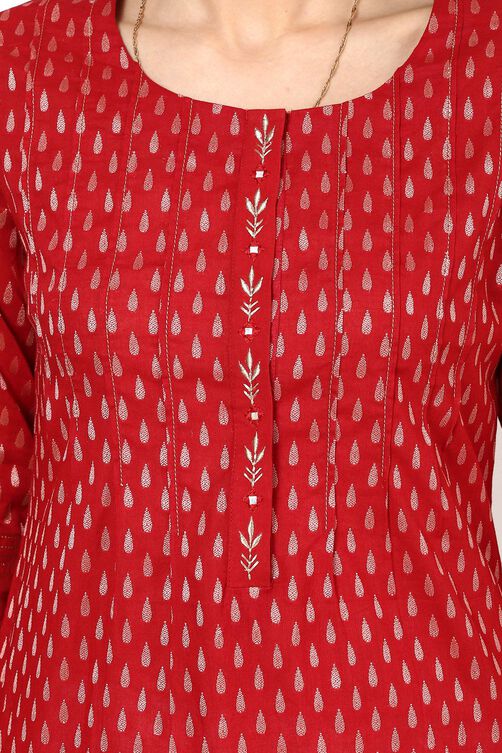 Red Straight Cotton Kurta image number 4