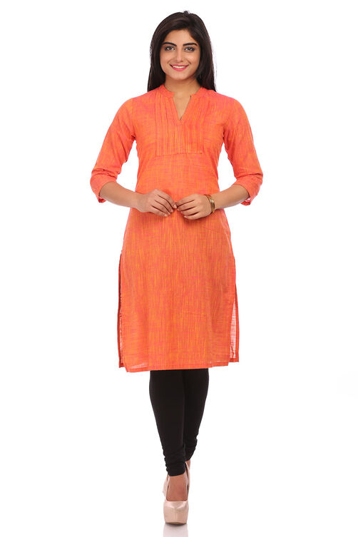 Orange Cotton Straight Kurta image number 0