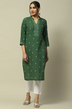 Green Cotton Staight Kurta image number 6