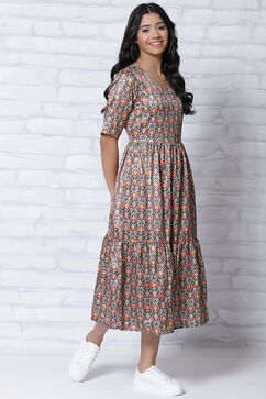 Multicolored Cotton Tiered Dress image number 4