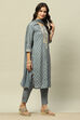 Blue Viscose Muslin Straight Printed Kurta Pants Suit Set image number 5