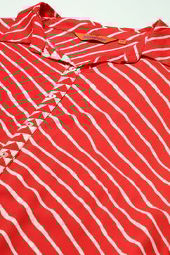 Red Striped Straight Kurta Set image number 1