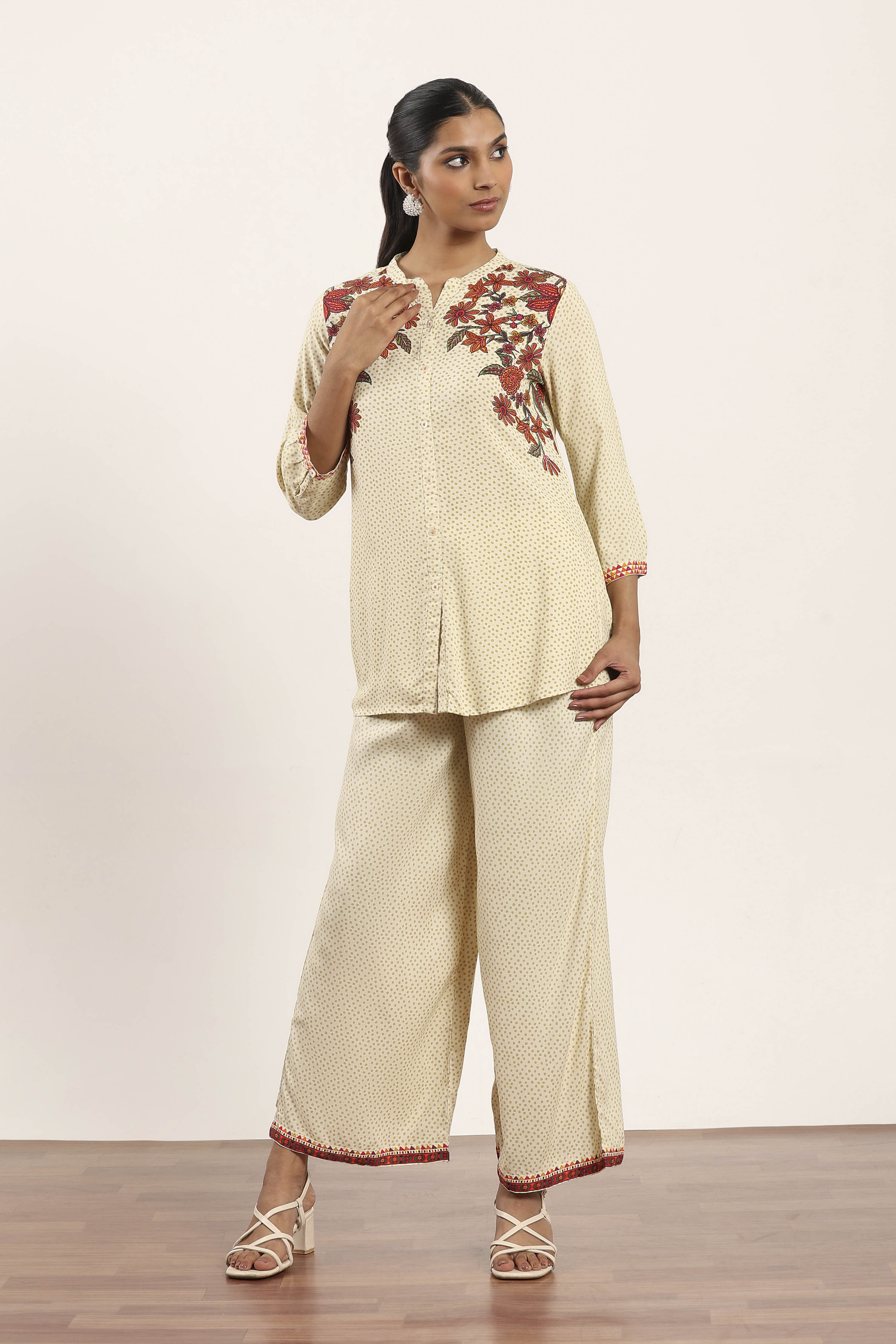 Ecru Viscose Rayon Straight Kurta Pants Set image number 6
