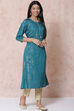 Teal Green LIVA A Line Kurta image number 2