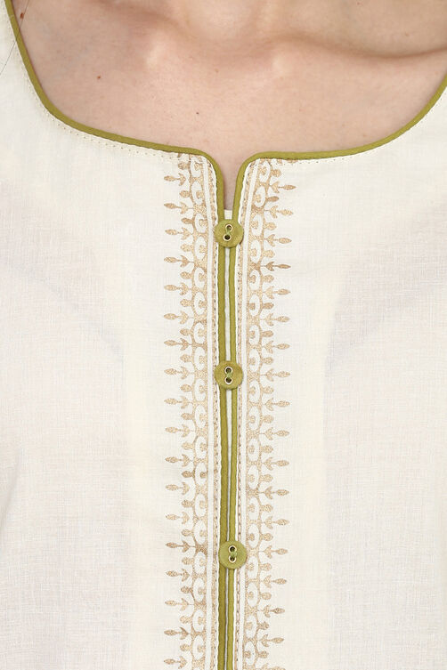 Off White Straight Cotton Kurta image number 1