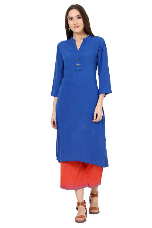Blue Straight Viscose Rayon Kurta image number 0