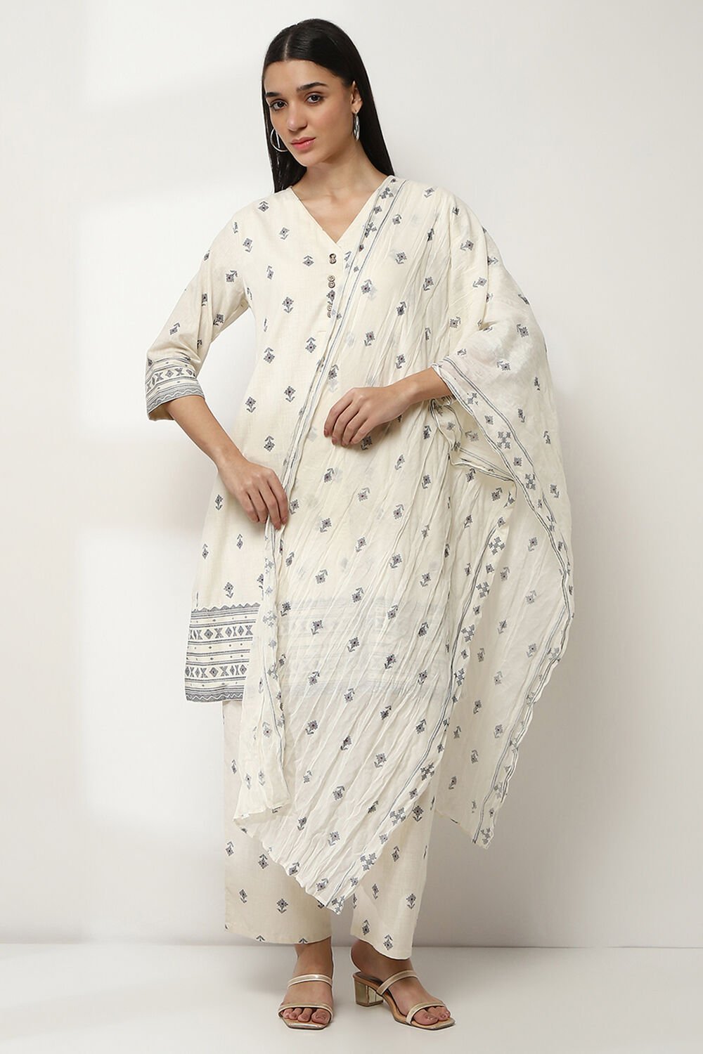 Off White Cotton Dupatta image number 3