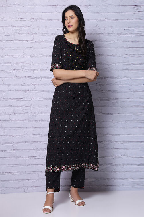 Black Viscose A Line Kurta image number 1