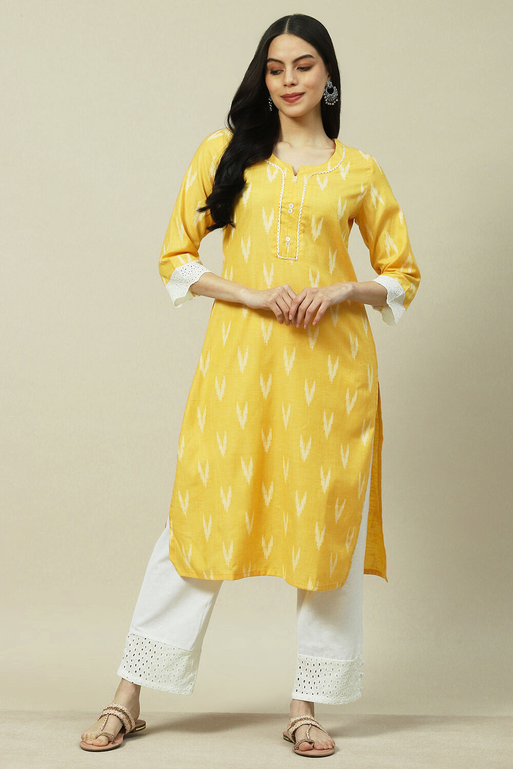 Yellow Viscose Blend Straight Kurta image number 4