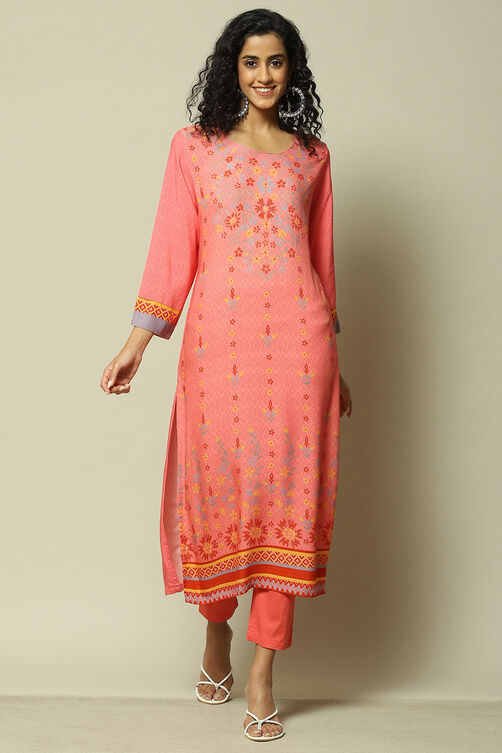 Off White LIVA Straight Printed Kurta image number 5