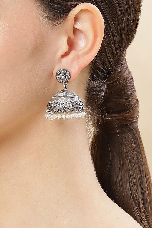 Silver Oxidised Brass Based Jhumkas image number 1