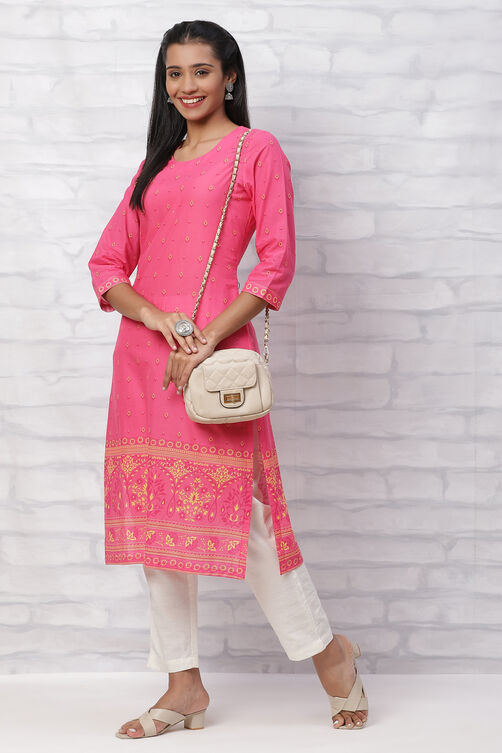 Pink Cambric Cotton Straight Kurta image number 0