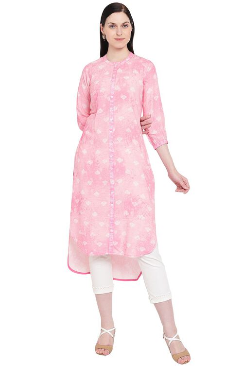 Pink Viscose Asymmetric Kurta image number 0