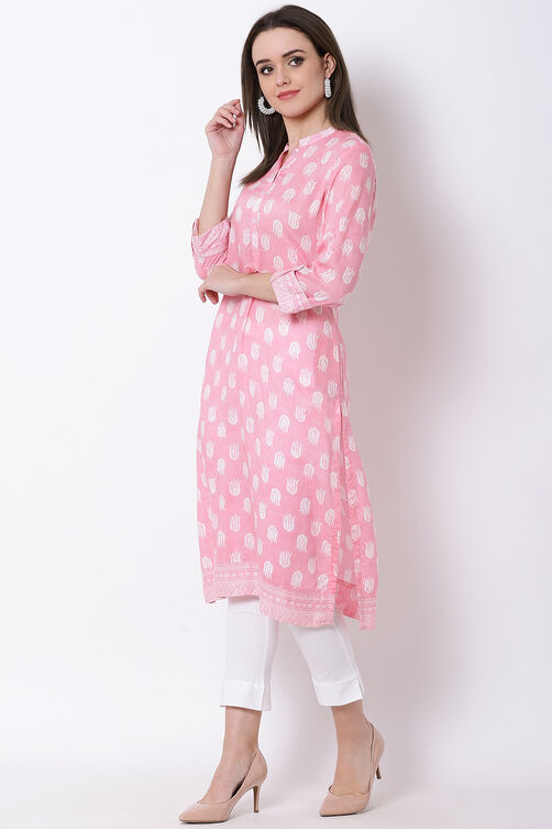 Pink Viscose Straight Kurta image number 2