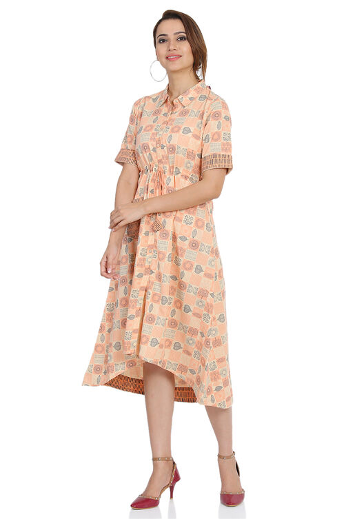 Peach Flared Cotton Dress image number 2