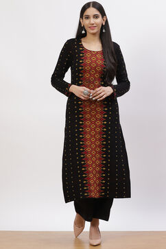 Black Jacquard Straight Kurta image number 4