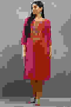 Pink Viscose Flared Kurta Pants Set image number 6