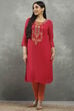 Pink Viscose Flared Kurta Pants Set image number 6