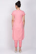 Peach Cotton Straight Kurta image number 4