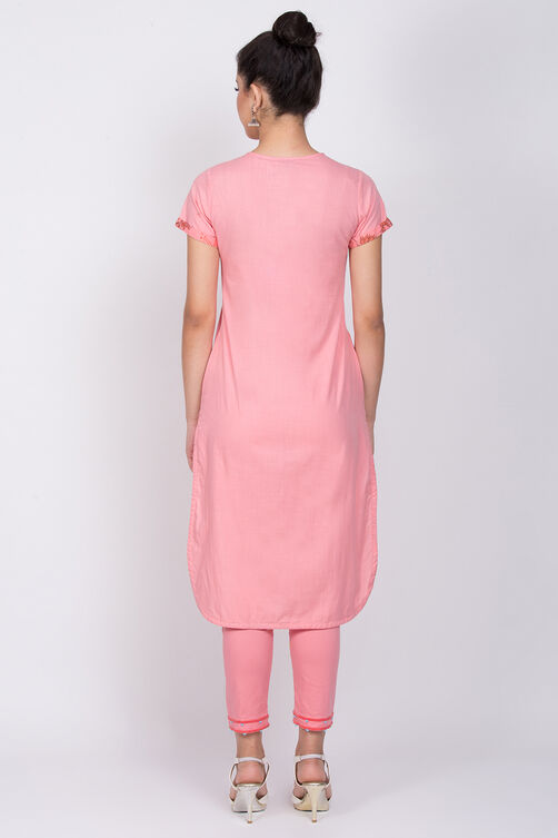 Peach Cotton Straight Kurta image number 4